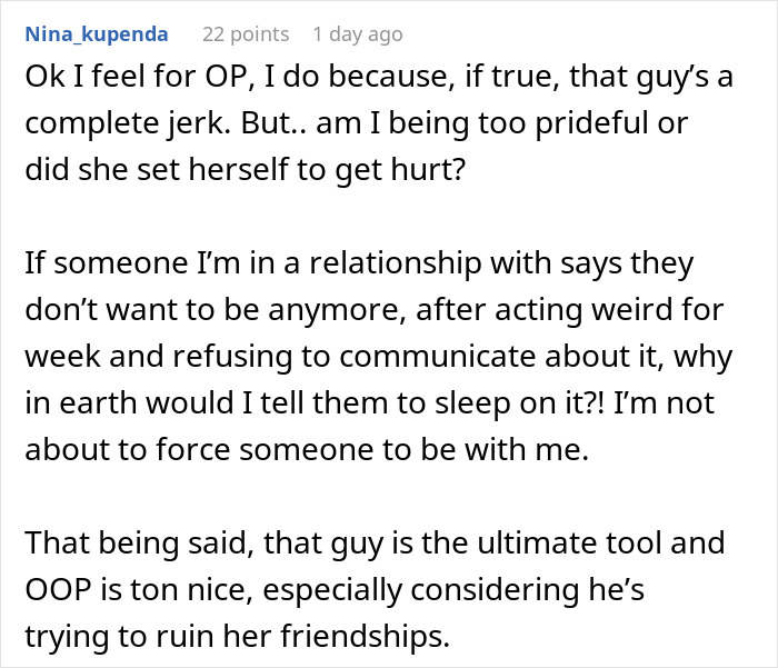 Reddit user discussing long-distance romance scandal involving cheating and spreading rumors while abroad. Reddit user discussing long-distance romance scandal involving cheating and spreading rumors while abroad.
