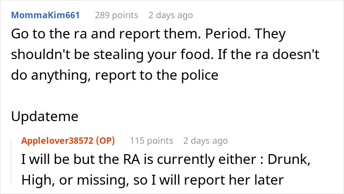 Online forum discussion about a serial food thief with peanut allergy causing an ER visit after stealing roommate’s dinner. Online forum discussion about a serial food thief with peanut allergy causing an ER visit after stealing roommate’s dinner.