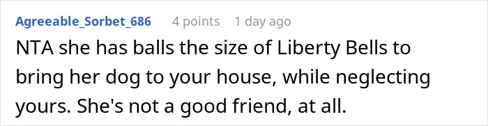 Comment discussing friend who house sits, locks up dogs for hours, and neglects others while letting her own roam free. Comment discussing friend who house sits, locks up dogs for hours, and neglects others while letting her own roam free.