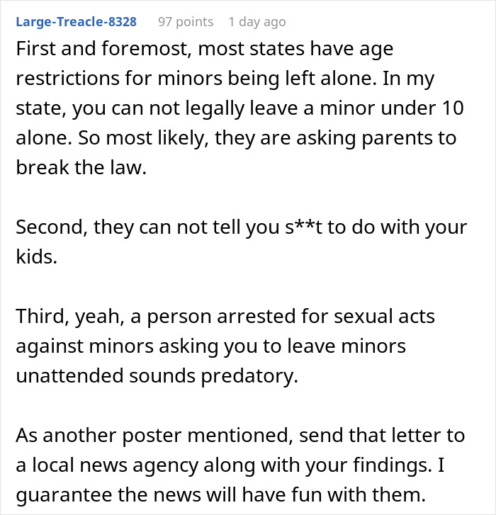 Comment discussing legal age restrictions and concerns about leaving kids unattended at a bus stop in parenting context. Comment discussing legal age restrictions and concerns about leaving kids unattended at a bus stop in parenting context.