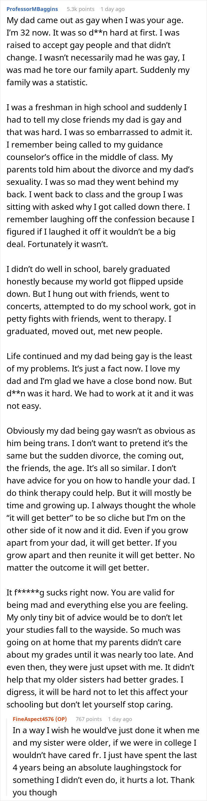 Reddit comment discussing challenges faced by a son after his dad turned trans and demands kids call him mom. Reddit comment discussing challenges faced by a son after his dad turned trans and demands kids call him mom.
