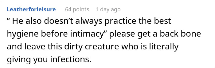 Screenshot of an online comment discussing a boyfriend prone to infections and concerns about testing before marriage plans. Screenshot of an online comment discussing a boyfriend prone to infections and concerns about testing before marriage plans.