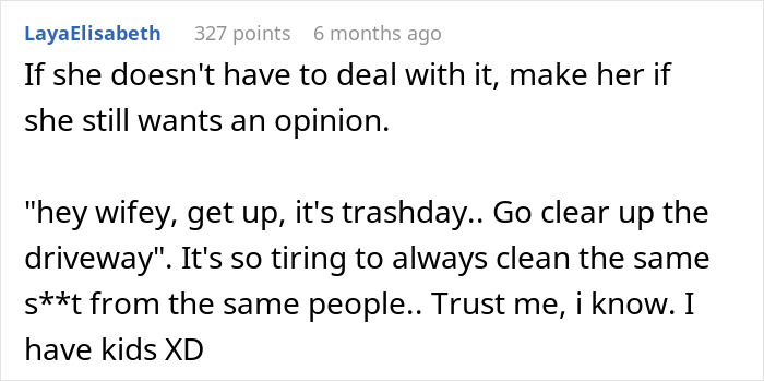 Comment discussing frustrations with someone leaving garbage bins on the neighbor’s driveway and cleaning up repeatedly. Comment discussing frustrations with someone leaving garbage bins on the neighbor’s driveway and cleaning up repeatedly.