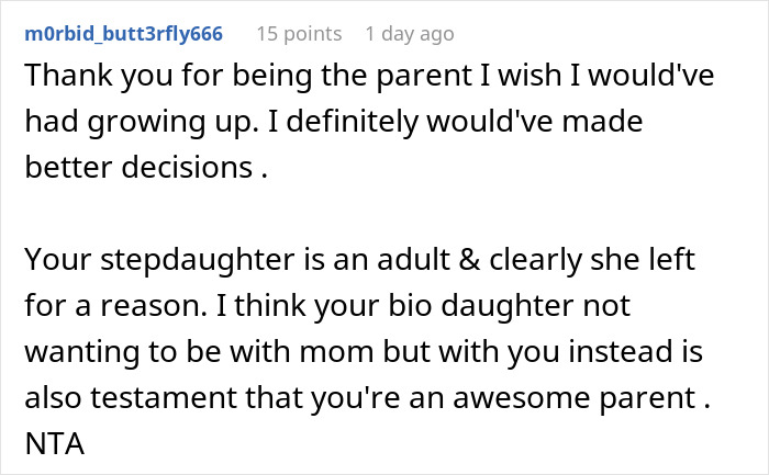 Comment expressing support for mom furious ex letting stepdaughter date and have a love nest after bio-dad said no Comment expressing support for mom furious ex letting stepdaughter date and have a love nest after bio-dad said no