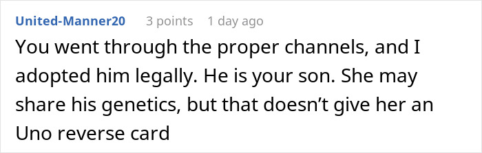 Screenshot of a Reddit comment discussing a mom wanting her baby back 8 years after giving the child up. Screenshot of a Reddit comment discussing a mom wanting her baby back 8 years after giving the child up.