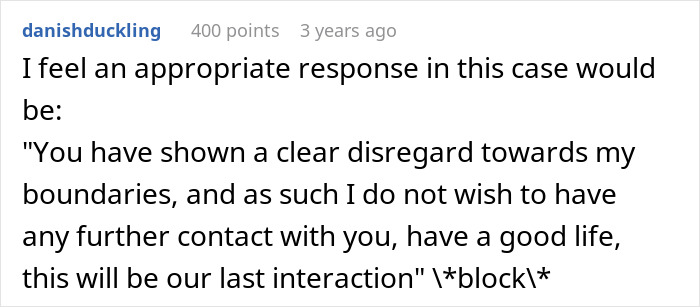 Screenshot of a Reddit comment explaining a clear response to setting boundaries after one date with a partner. Screenshot of a Reddit comment explaining a clear response to setting boundaries after one date with a partner.