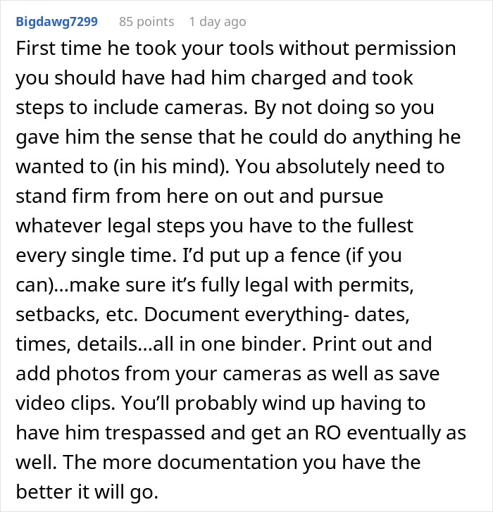 Comment advising to document incidents and pursue legal action to handle an entitled neighbor trying to hijack driveway. Comment advising to document incidents and pursue legal action to handle an entitled neighbor trying to hijack driveway.