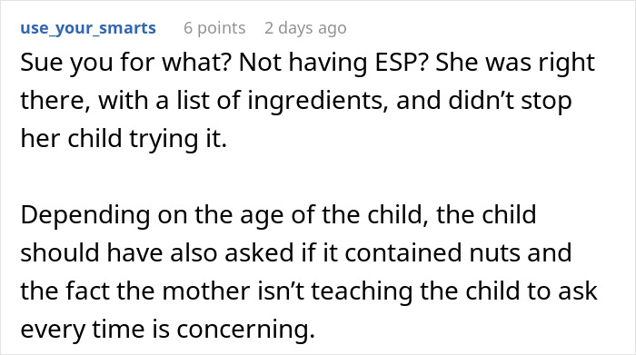 Comment discussing concerns about a kid with nut allergy grabbing a sample and the worker blamed for it.