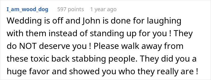 Comment expressing frustration about future MIL brands bride-to-be stupid and fiancé laughing instead of defending her. Comment expressing frustration about future MIL brands bride-to-be stupid and fiancé laughing instead of defending her.