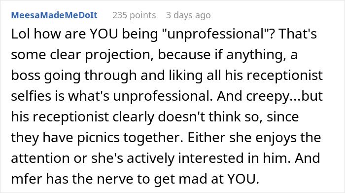 Comment discussing workplace unprofessionalism and tension caused by petty drama risking job and marriage. Comment discussing workplace unprofessionalism and tension caused by petty drama risking job and marriage.