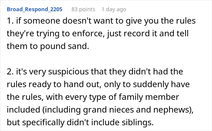 Screenshot of a Reddit comment discussing suspicious HOA rules targeting siblings after their mother passed away.