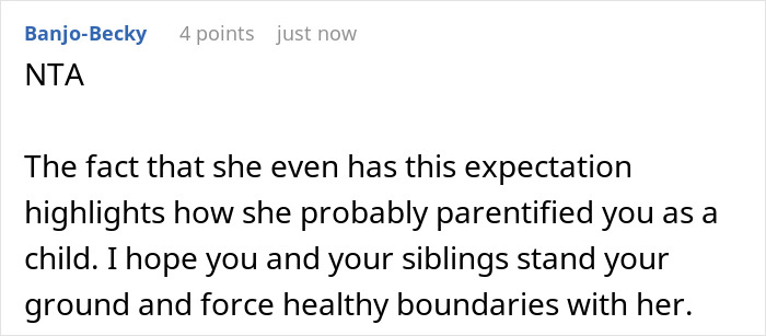 Screenshot of an online comment discussing adult kids setting healthy boundaries with a 46-year-old pregnant parent. Screenshot of an online comment discussing adult kids setting healthy boundaries with a 46-year-old pregnant parent.