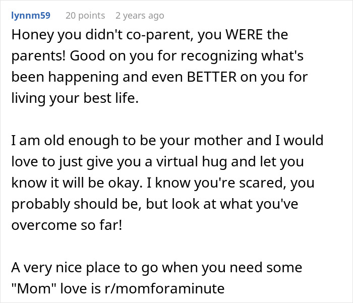 Screenshot of an online comment offering support to someone who raised their 7 younger siblings as a child.