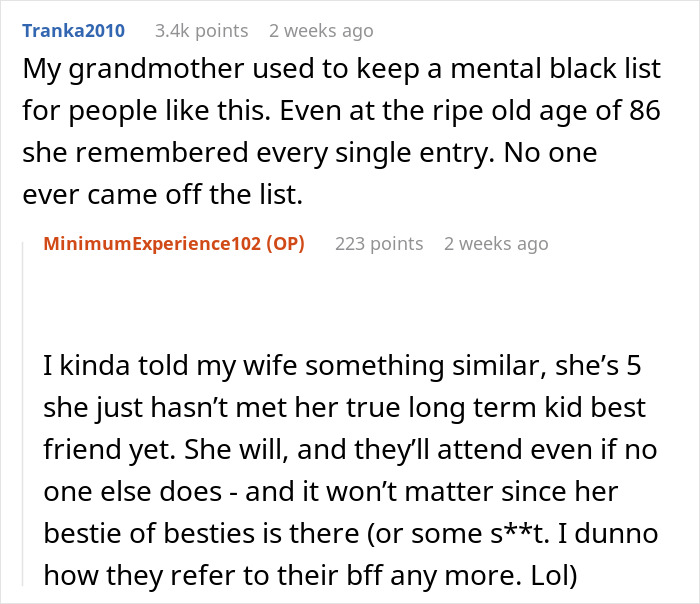 Screenshot of a Reddit conversation discussing parents who promise to attend a daughter’s birthday but do not show up. Screenshot of a Reddit conversation discussing parents who promise to attend a daughter’s birthday but do not show up.