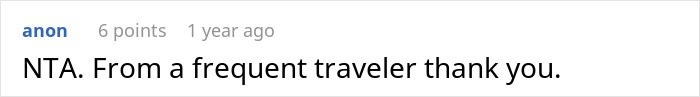 Screenshot of an online comment thanking a frequent traveler related to a woman suggesting obese friend buy 2 seats for comfort on flight. Screenshot of an online comment thanking a frequent traveler related to a woman suggesting obese friend buy 2 seats for comfort on flight.
