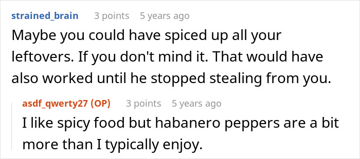 Screenshot of a forum discussion about spicy food and habanero peppers related to leftover stealing and a habanero cake. Screenshot of a forum discussion about spicy food and habanero peppers related to leftover stealing and a habanero cake.