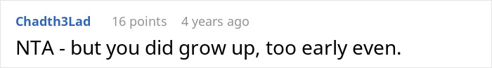 Screenshot of an online comment discussing siblings who take care and refuse support from their mother. Screenshot of an online comment discussing siblings who take care and refuse support from their mother.
