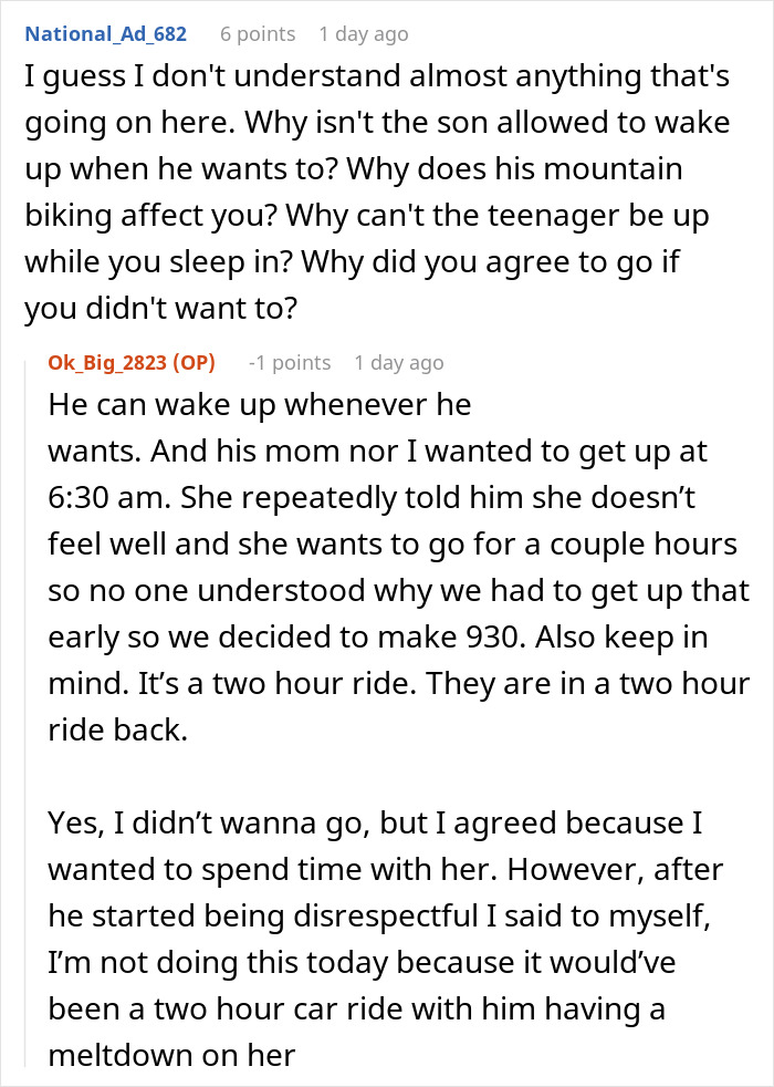 Reddit discussion about a man walking out while his girlfriend’s son has a mountain biking meltdown early morning. Reddit discussion about a man walking out while his girlfriend’s son has a mountain biking meltdown early morning.