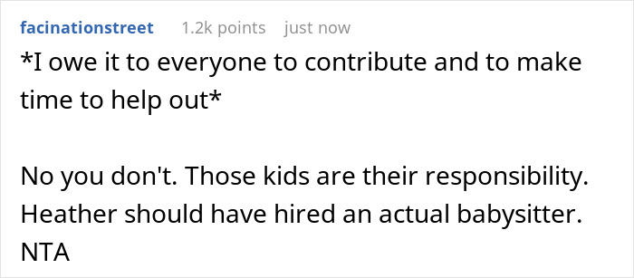 Screenshot of an online discussion about a couple expecting a teen to help with babysitting half siblings. Screenshot of an online discussion about a couple expecting a teen to help with babysitting half siblings.