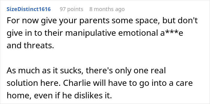 ALT text: Text discussing parents expecting son to care for autistic brother and consequences after he says no. ALT text: Text discussing parents expecting son to care for autistic brother and consequences after he says no.