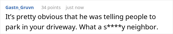 Comment text criticizing a neighbor for repeatedly using a nurse’s driveway after her 12-hour shift, expressing frustration. Comment text criticizing a neighbor for repeatedly using a nurse’s driveway after her 12-hour shift, expressing frustration.