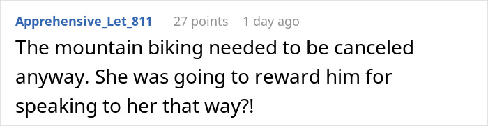 Comment about mountain biking meltdown at 6:30 a.m. with a man walking out during the situation. Comment about mountain biking meltdown at 6:30 a.m. with a man walking out during the situation.