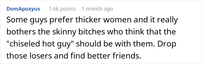 Comment about women, friendships, and confidence after friends say model boyfriend is out of her league. Comment about women, friendships, and confidence after friends say model boyfriend is out of her league.