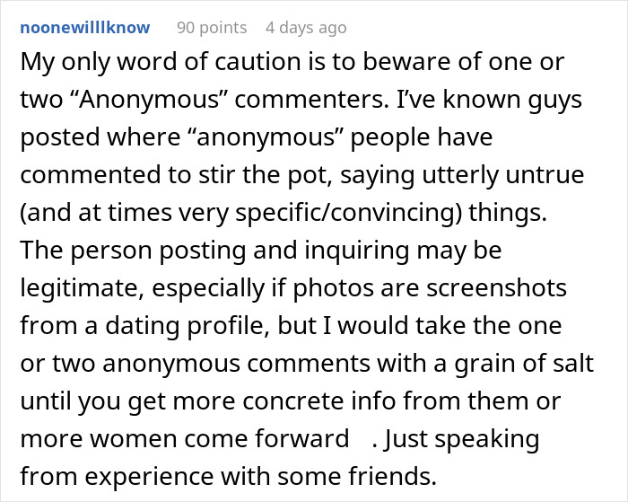 Comment warning about anonymous posts in friends husband dating the same guy situations, advising caution and verification. Comment warning about anonymous posts in friends husband dating the same guy situations, advising caution and verification.