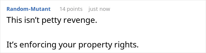 Commenter explaining that the situation is about enforcing property rights, not petty revenge. Commenter explaining that the situation is about enforcing property rights, not petty revenge.
