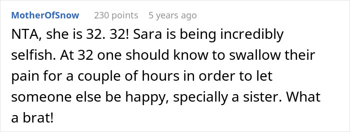 Screenshot of a Reddit comment discussing a single sister struggling with her sibling’s engagement and selfish behavior. Screenshot of a Reddit comment discussing a single sister struggling with her sibling’s engagement and selfish behavior.