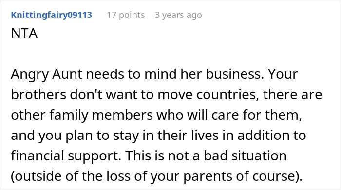 Comment discussing unwanted siblings and adoption issues from a sister addressing family and financial support concerns. Comment discussing unwanted siblings and adoption issues from a sister addressing family and financial support concerns.
