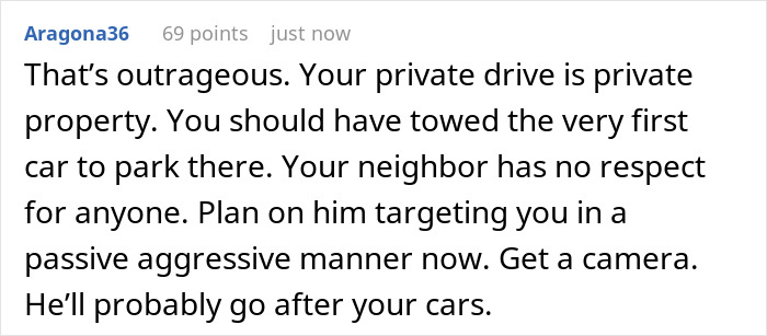 Comment about nurse's neighbor repeatedly using her driveway without permission after a long shift, advising action. Comment about nurse's neighbor repeatedly using her driveway without permission after a long shift, advising action.