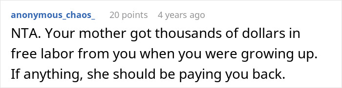 Comment text from anonymous user discussing siblings who take care but refuse support to their mother. Comment text from anonymous user discussing siblings who take care but refuse support to their mother.