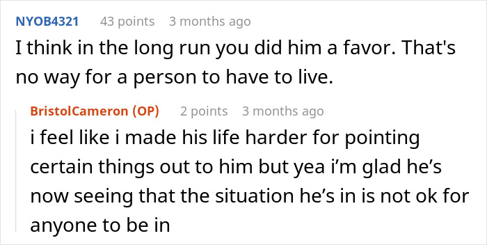Screenshot of an online conversation about a 23YO confronting a married coworker regarding wife’s behavior and divorce concerns.