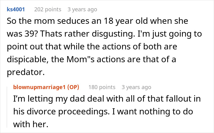 Comments discussing a woman catching her mom sleeping with her husband and exposing their long-term affair. Comments discussing a woman catching her mom sleeping with her husband and exposing their long-term affair.