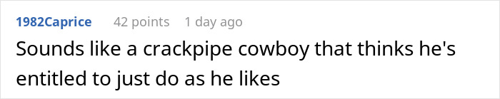 Screenshot of a comment describing an entitled neighbor acting like they can hijack a resident’s driveway without consequences. Screenshot of a comment describing an entitled neighbor acting like they can hijack a resident’s driveway without consequences.