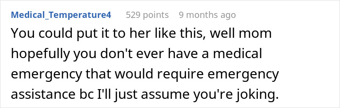 Comment discussing concern about a mom doubting a teen fainting and the need for emergency assistance.