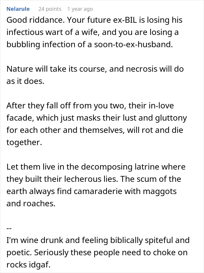 Comment expressing strong spite after a woman’s world crumbles following husband's dark secret revealed.