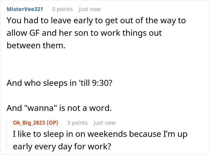Online conversation about man walking out while girlfriend’s son has 6:30 a.m. mountain biking meltdown. Online conversation about man walking out while girlfriend’s son has 6:30 a.m. mountain biking meltdown.