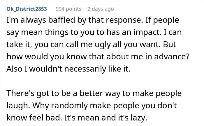 Text post discussing the impact of mean comments and the challenge of making people laugh without causing hurt. Text post discussing the impact of mean comments and the challenge of making people laugh without causing hurt.