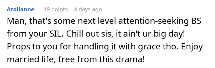 Comment on a forum about a woman pretending to be the bride at her sister-in-law’s wedding, causing drama. Comment on a forum about a woman pretending to be the bride at her sister-in-law’s wedding, causing drama.