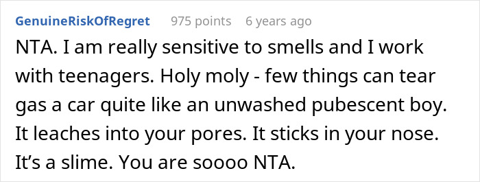 Screenshot of a Reddit comment discussing sensitivity to smells and mentioning an unwashed teenage boy related to hygiene checklist. Screenshot of a Reddit comment discussing sensitivity to smells and mentioning an unwashed teenage boy related to hygiene checklist.