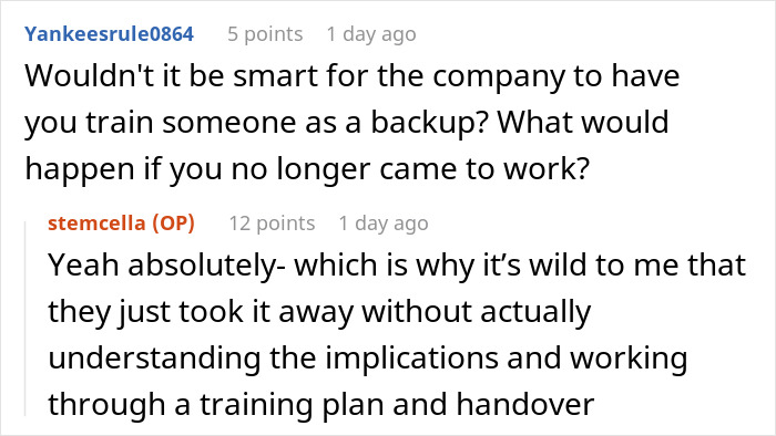 Discussion in online thread about engineer teaching HR essential software knowledge after access is revoked, causing HR to relent. Discussion in online thread about engineer teaching HR essential software knowledge after access is revoked, causing HR to relent.