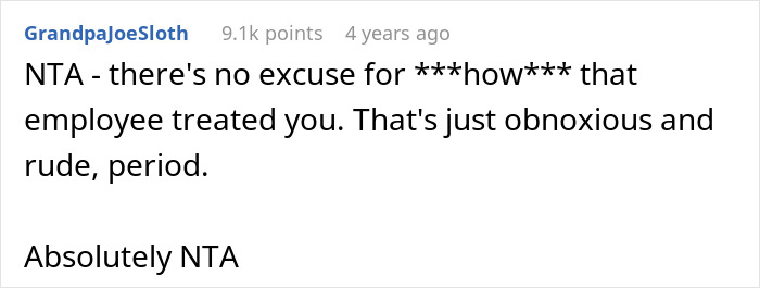 Screenshot of an online comment calling out a rude salon employee refusing to sell box dye to a woman’s brother. Screenshot of an online comment calling out a rude salon employee refusing to sell box dye to a woman’s brother.