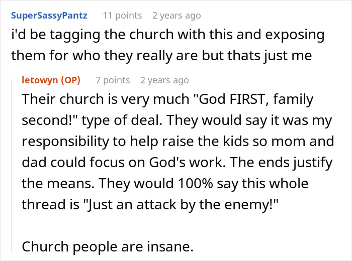 Reddit conversation discussing parents making son raise seven younger siblings and later turning against him.