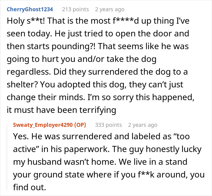 Comments discussing a woman surrendering a dog to a shelter and the challenges faced after the dog’s adoption and police involvement. Comments discussing a woman surrendering a dog to a shelter and the challenges faced after the dog’s adoption and police involvement.