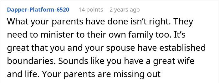 Screenshot of a social media comment discussing parents making son raise younger siblings and family boundary issues.