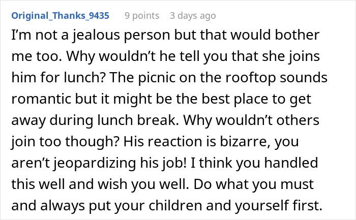 Screenshot of a Reddit comment discussing worries about petty drama affecting a man’s job and marriage. Screenshot of a Reddit comment discussing worries about petty drama affecting a man’s job and marriage.