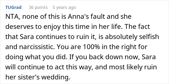 Comment discussing a single sister struggling with her sibling’s engagement due to selfish and narcissistic behavior. Comment discussing a single sister struggling with her sibling’s engagement due to selfish and narcissistic behavior.