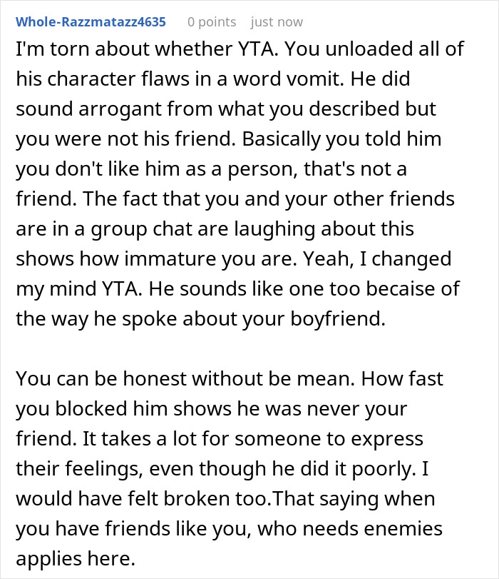 Comment discussing a guy telling an old friend she should date him because he's tall and his emotional reaction after rejection. Comment discussing a guy telling an old friend she should date him because he's tall and his emotional reaction after rejection.